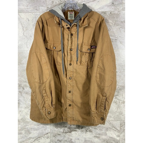 Dickies Men's Workwear Quilted Lined Canvas Hooded Tan Jacket Sz Medium - Picture 4 of 16